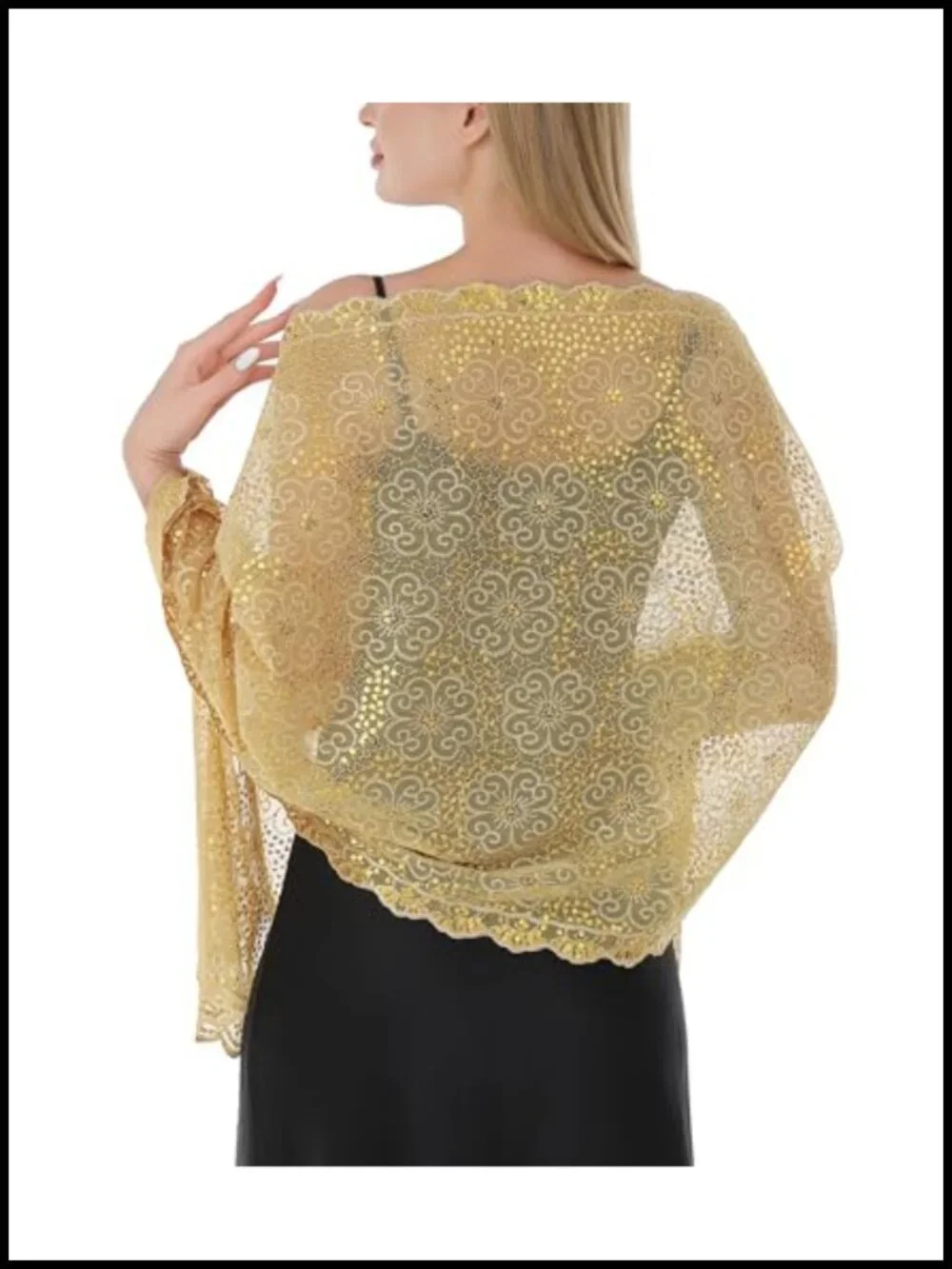 Sequined Chiffon Evening Shawl Wrap Fringe Formal Wedding Bridesmaid Cover